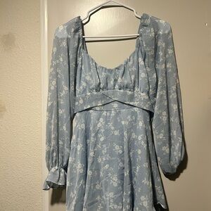 Blue Floral Long Sleeve Dress